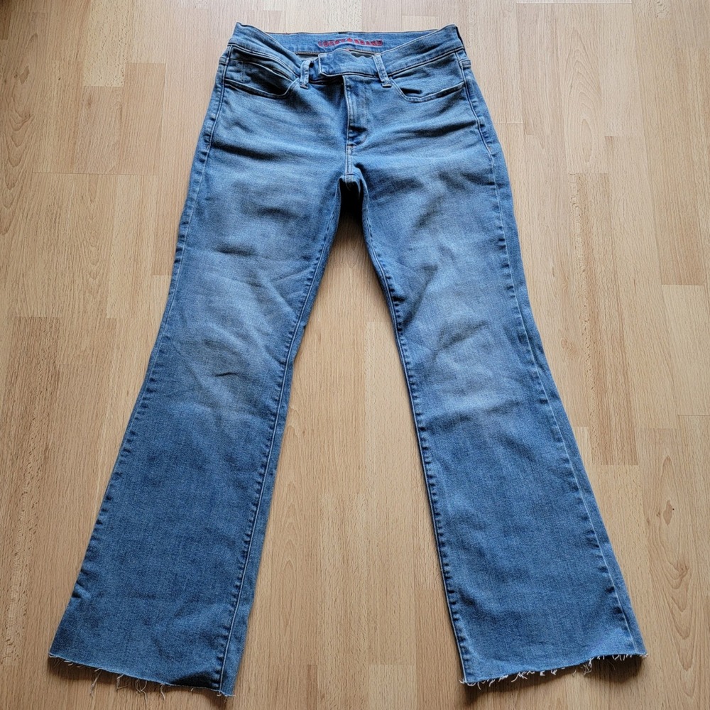 Lucky Brand Sweet Mid Rise Flare Jeans Medium Wash Raw Hem Blue Women size 29